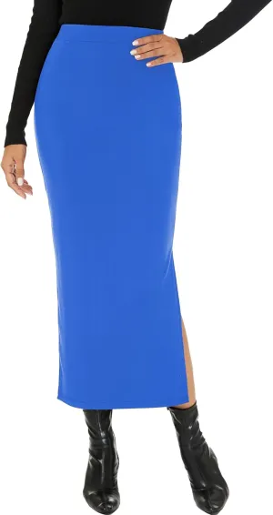 Women Spring Long Pencil Slit Tummy Control Elastic High Waist Bodycon Casual Skirts