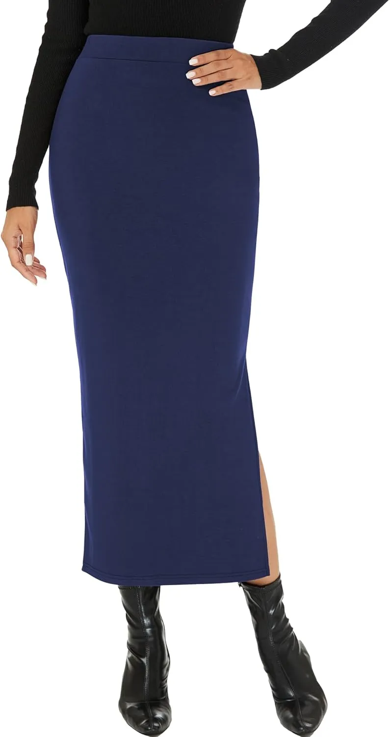 Women Spring Long Pencil Slit Tummy Control Elastic High Waist Bodycon Casual Skirts