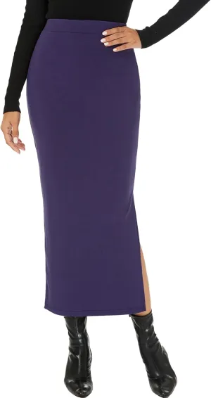 Women Spring Long Pencil Slit Tummy Control Elastic High Waist Bodycon Casual Skirts