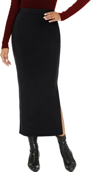 Women Spring Long Pencil Slit Tummy Control Elastic High Waist Bodycon Casual Skirts