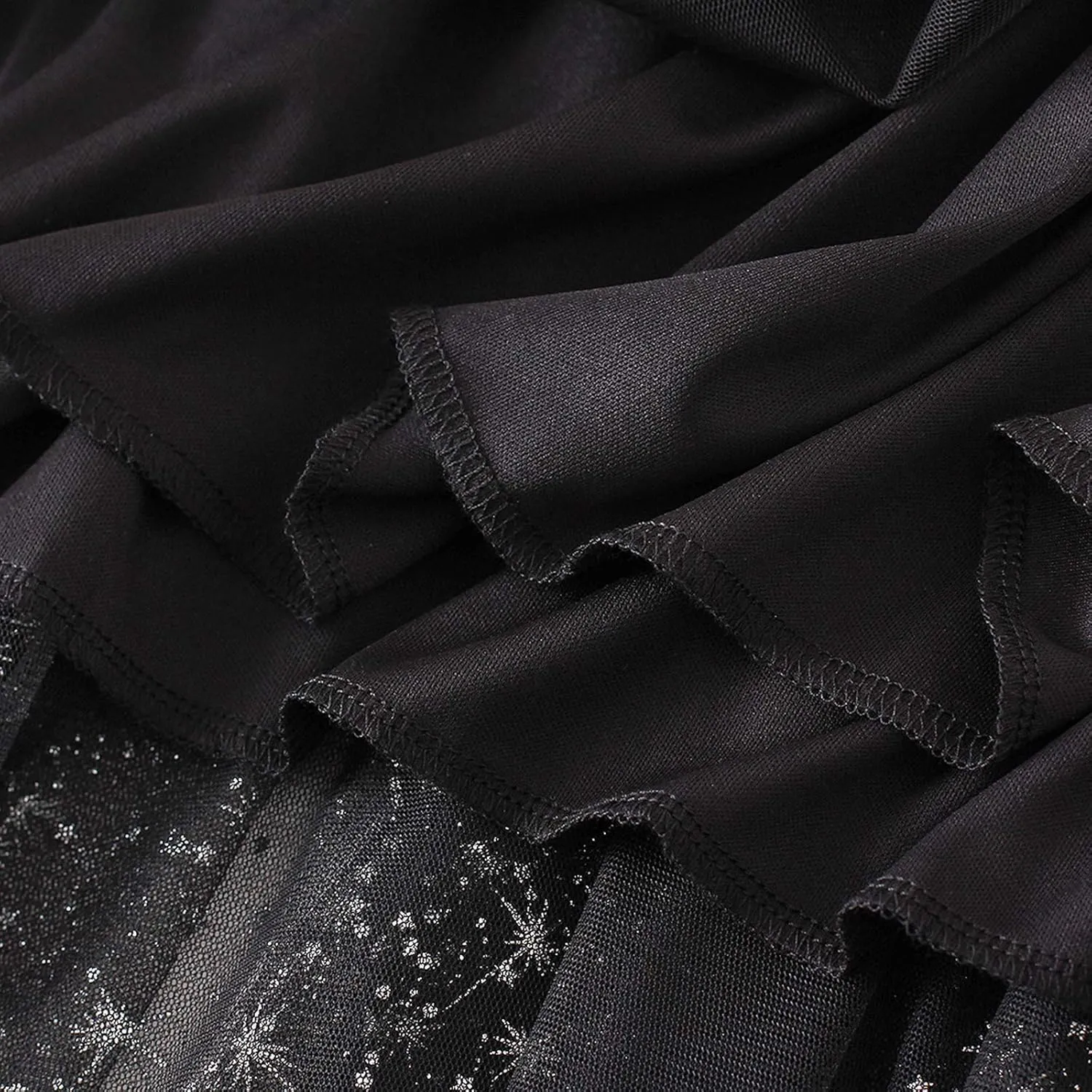 Women Starry Sky Gillter Midi Tulle Skirts High Waist Double Layer Mesh Tutu Sequin Skirts A-line Pleated Skirts
