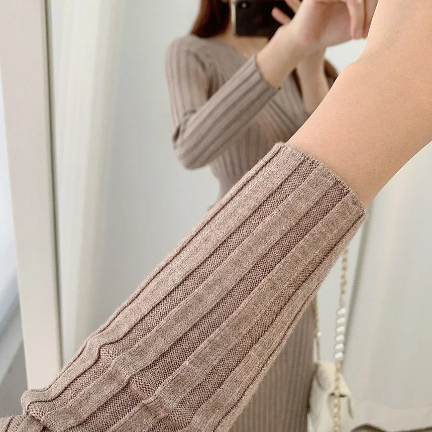 Women Vintage Robe Retro V-neck Bodycon Dress