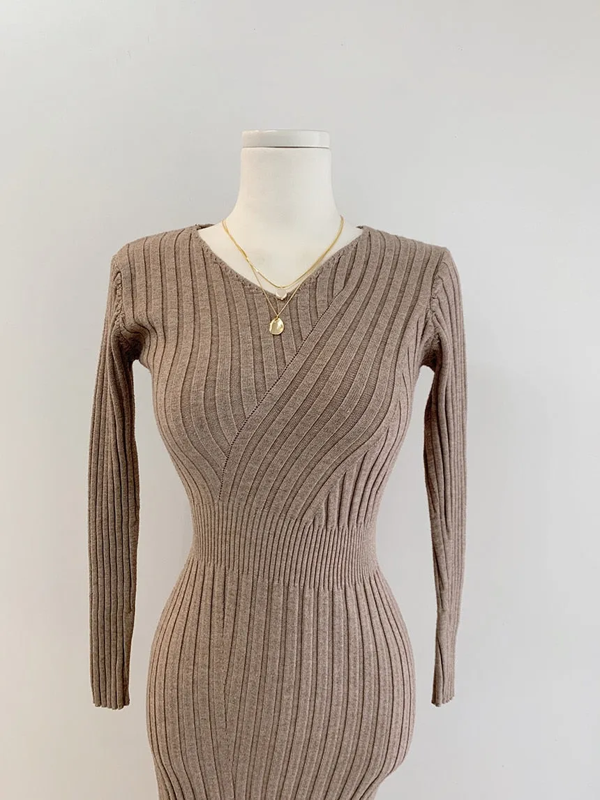 Women Vintage Robe Retro V-neck Bodycon Dress