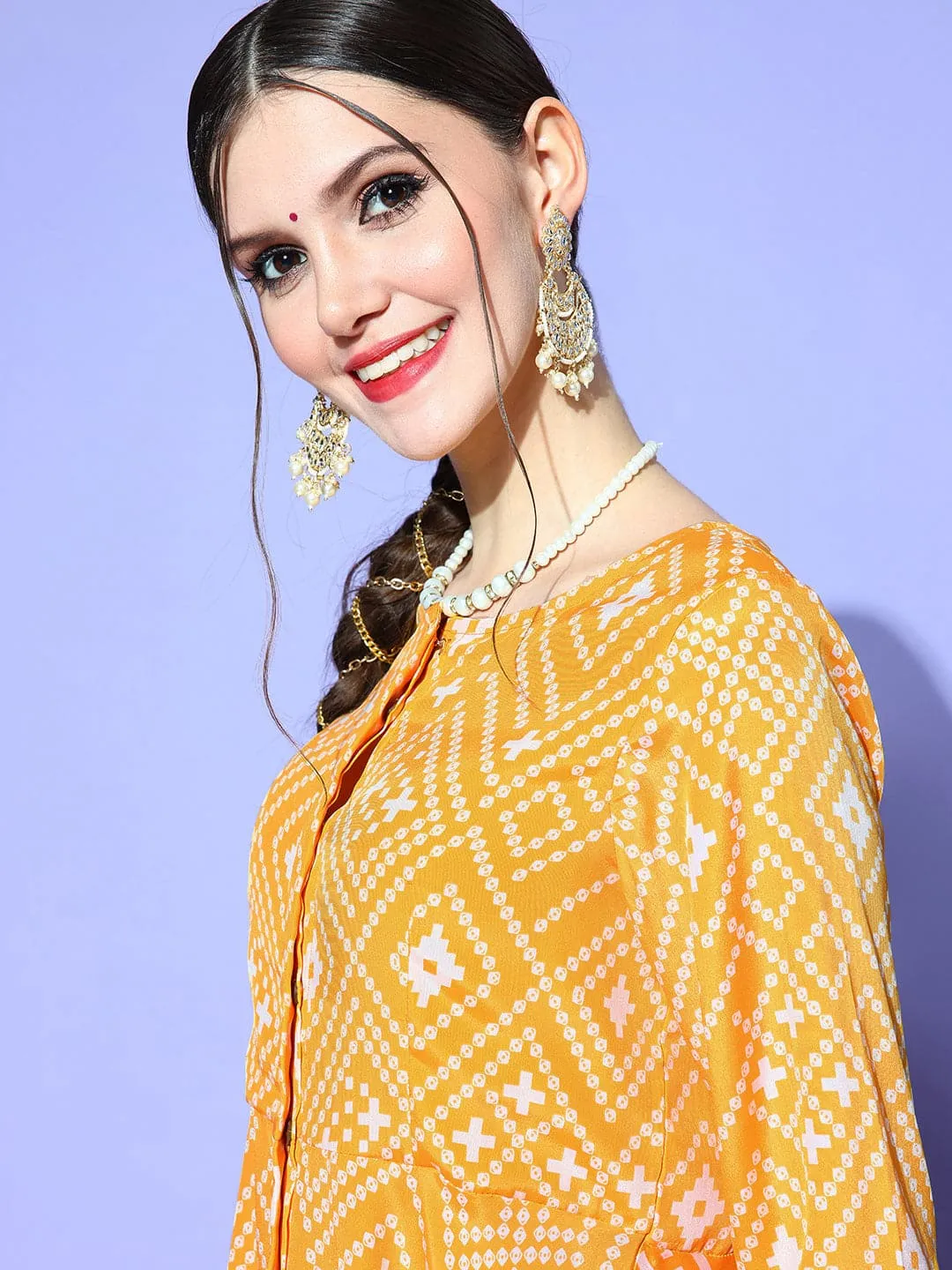Women Yellow Tie & Dye Peplum Top