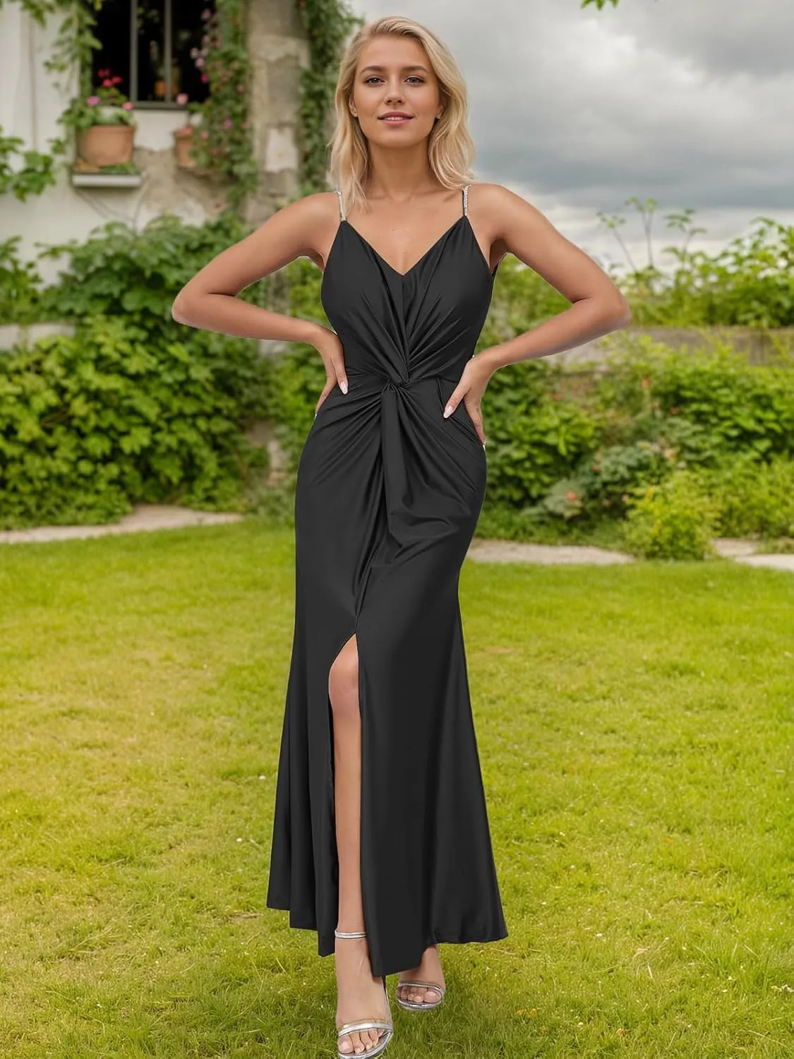 Women's 2025 Summer Formal Dresses Elegant Evening Party Cocktail Sexy Ruched Wedding Guest Maxi Dress