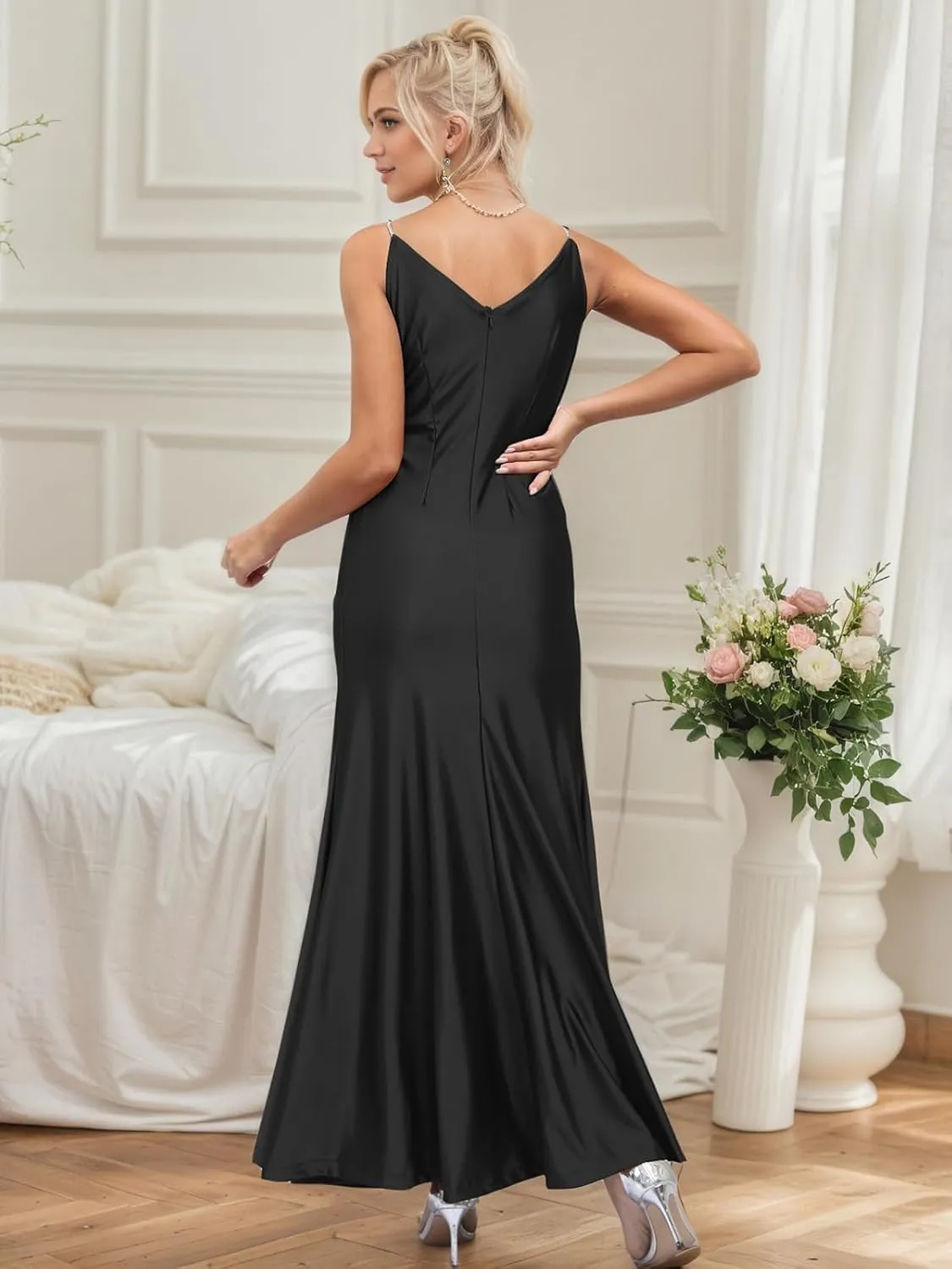 Women's 2025 Summer Formal Dresses Elegant Evening Party Cocktail Sexy Ruched Wedding Guest Maxi Dress