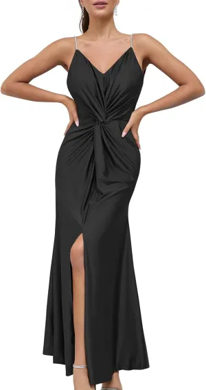 Women's 2025 Summer Formal Dresses Elegant Evening Party Cocktail Sexy Ruched Wedding Guest Maxi Dress