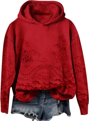 Women's 3D Floral Hoodie Casual Pullover Hooded Sweatshirt Oversized Long Sleeve with Textured Flower Comfy Fall Top