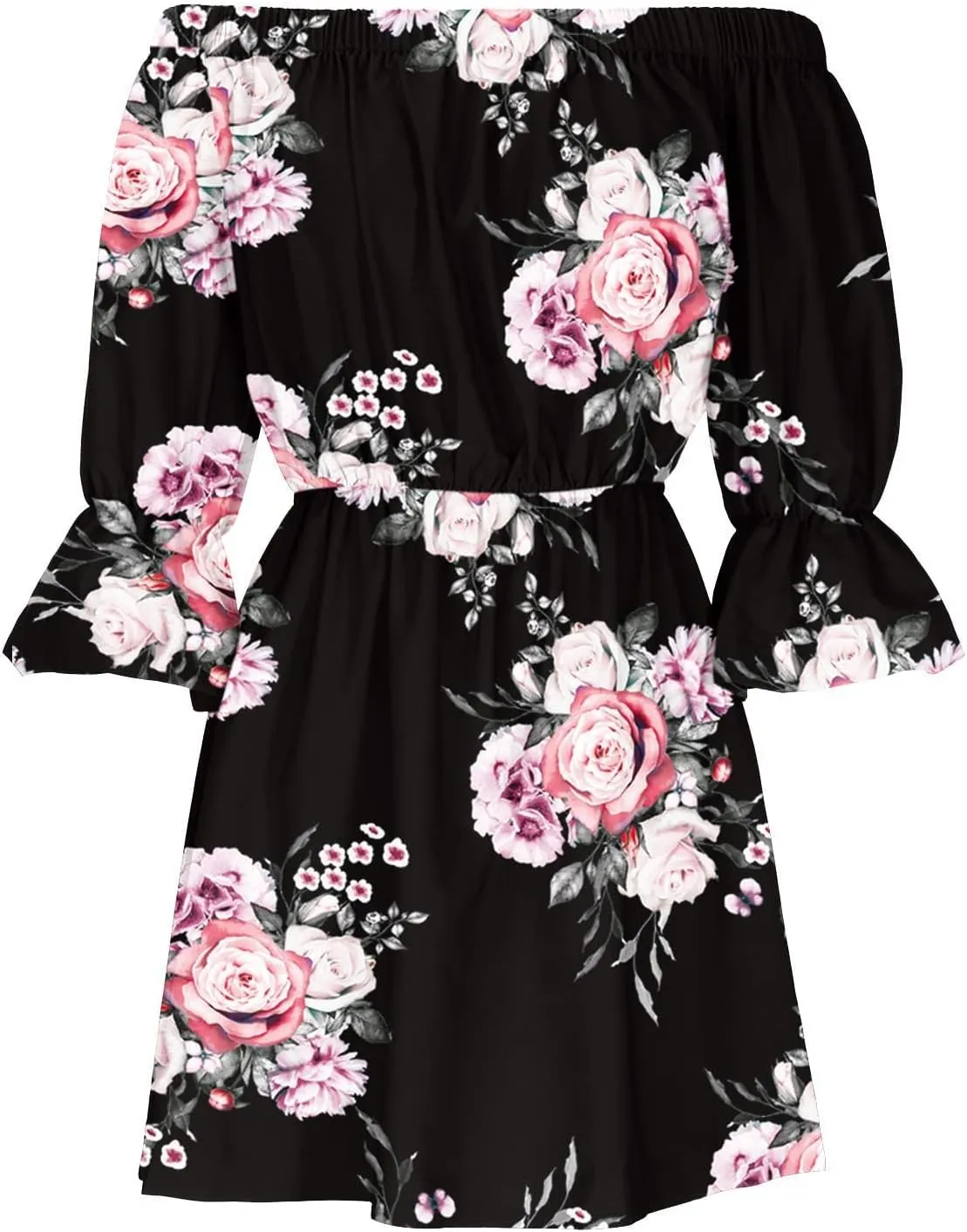 Women's Bodycon Dresses Summer Loose Casual Trendy Dress Cold Shoulder Floral Printed Ruffle Sleeve Dresses, S-3XL