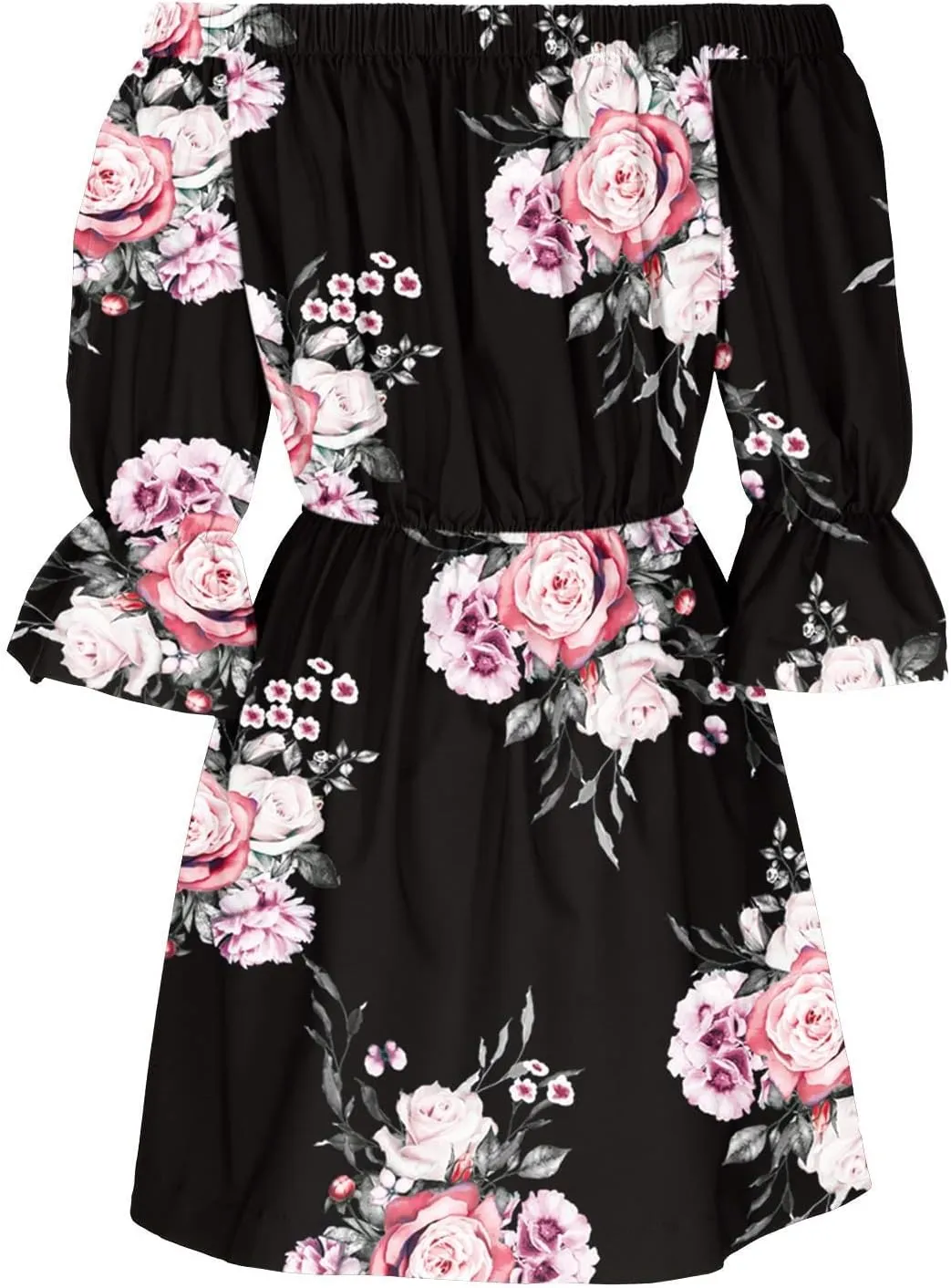 Women's Bodycon Dresses Summer Loose Casual Trendy Dress Cold Shoulder Floral Printed Ruffle Sleeve Dresses, S-3XL