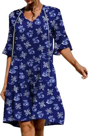 Womens Boho Summer Dresses Flowy Midi Dress Floral Ruffle Mid Sleeve Tiered Beach Casual Sundresses