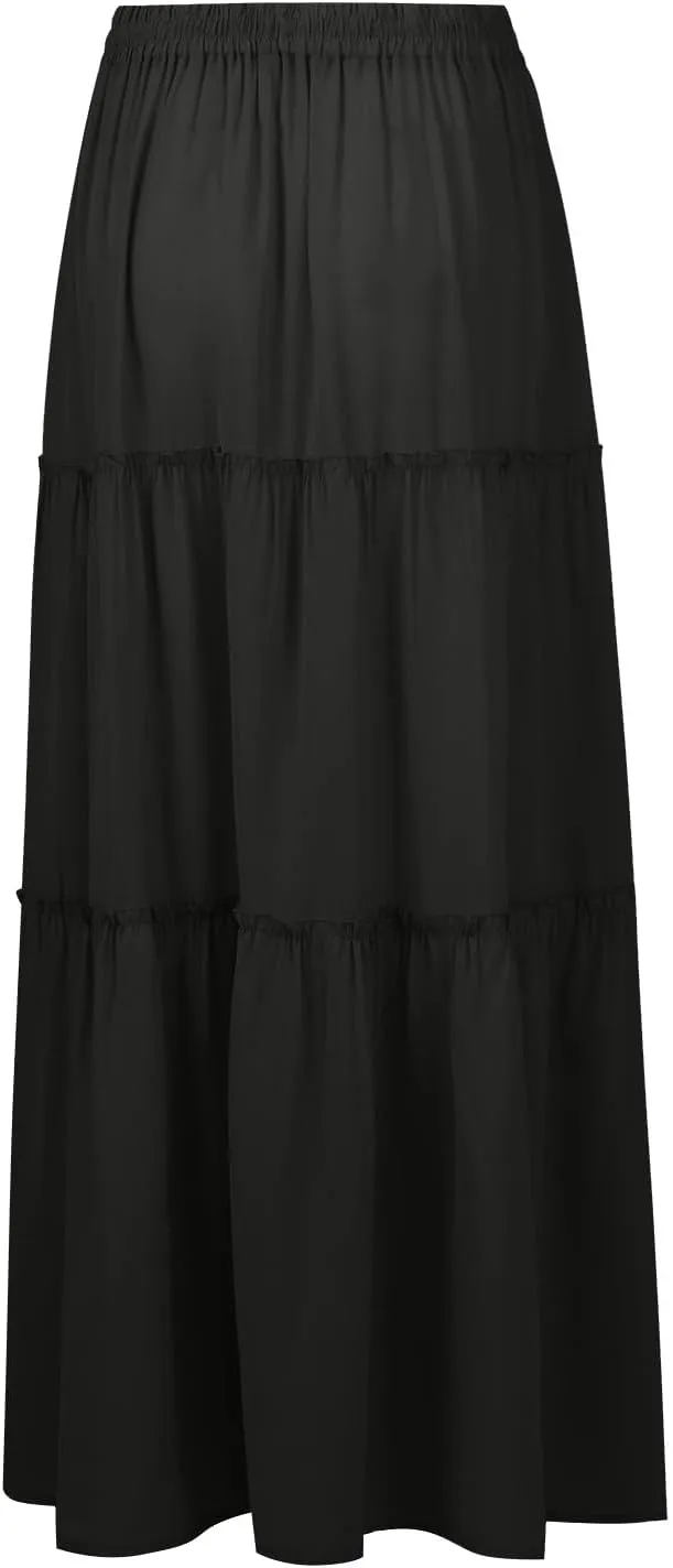 Womens Casual High Waist Tie Paisley Print Long Maxi Skirt Elastic Skirts A-Line Flowy Swing Pleated Skirts with Pockets