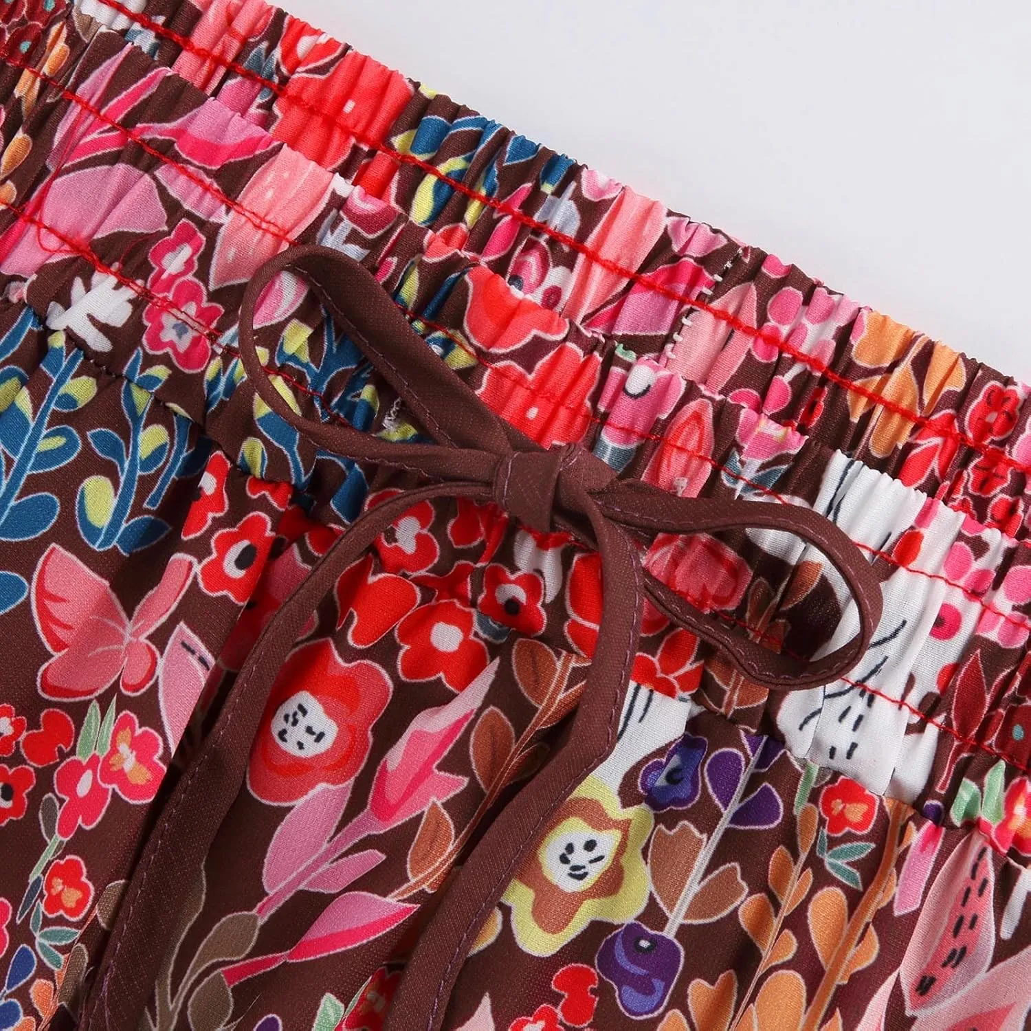Womens Casual High Waist Tie Paisley Print Long Maxi Skirt Elastic Skirts A-Line Flowy Swing Pleated Skirts with Pockets