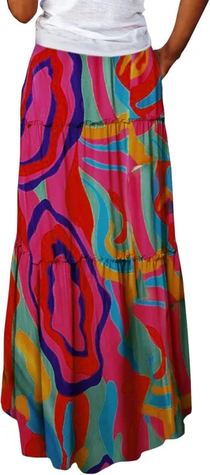 Womens Casual High Waist Tie Paisley Print Long Maxi Skirt Elastic Skirts A-Line Flowy Swing Pleated Skirts with Pockets