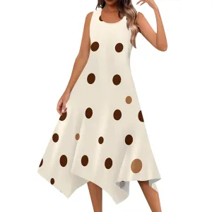 Women's Casual Summer Floral Print Midi Dress Sleeveless Swing Tank Sundress Pleated Tshirt Beach Cover Ups Dresses