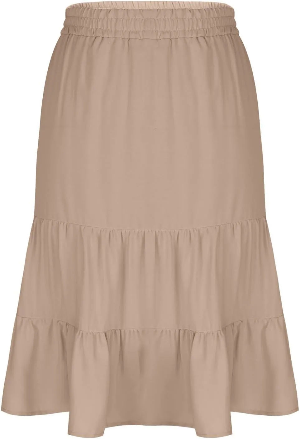 Womens Casual Summer Skirts Comfy Tiered Midi Skirt Elastic Waist A Line Flowy Skirts Trendy Beach Skirt with Pockets