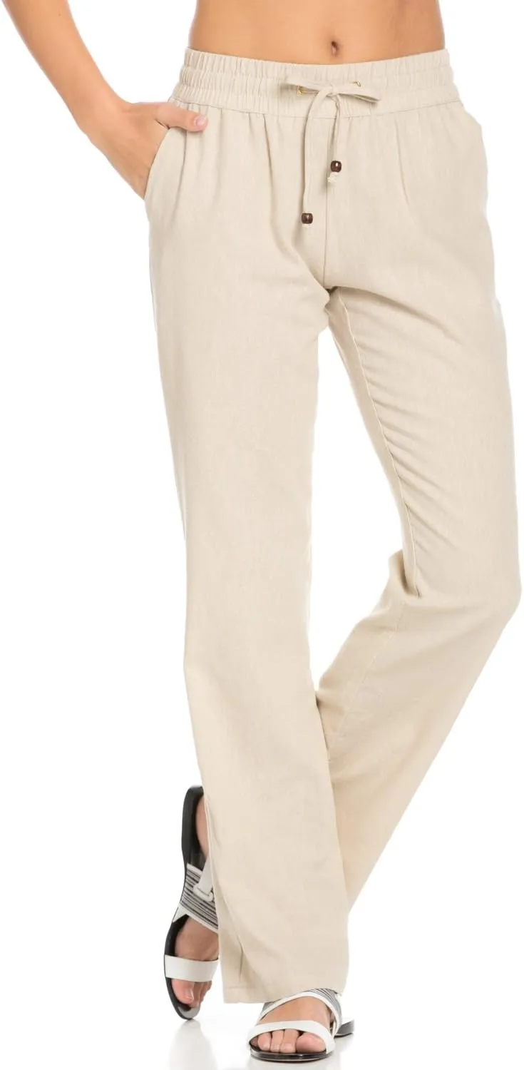 Women's Comfy Elastic Waistband Drawstring Linen Pants