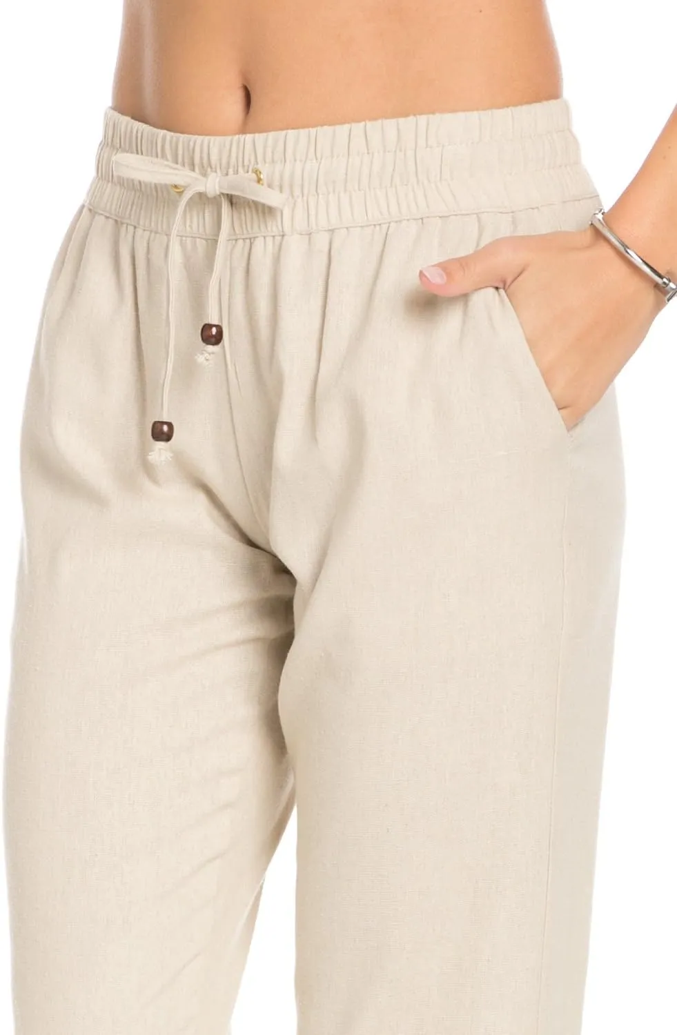 Women's Comfy Elastic Waistband Drawstring Linen Pants