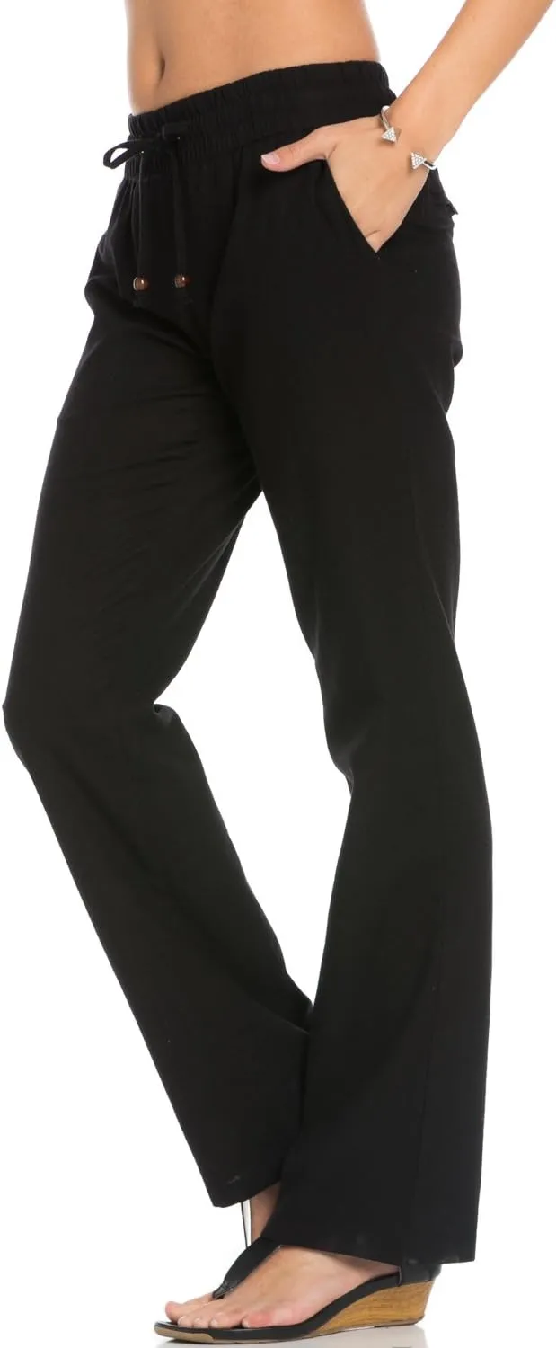 Women's Comfy Elastic Waistband Drawstring Linen Pants