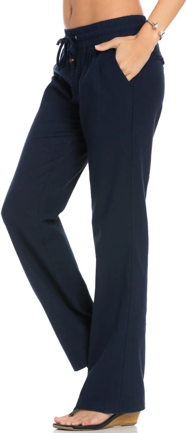 Women's Comfy Elastic Waistband Drawstring Linen Pants