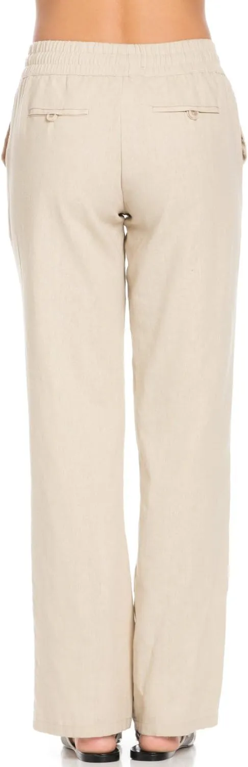 Women's Comfy Elastic Waistband Drawstring Linen Pants