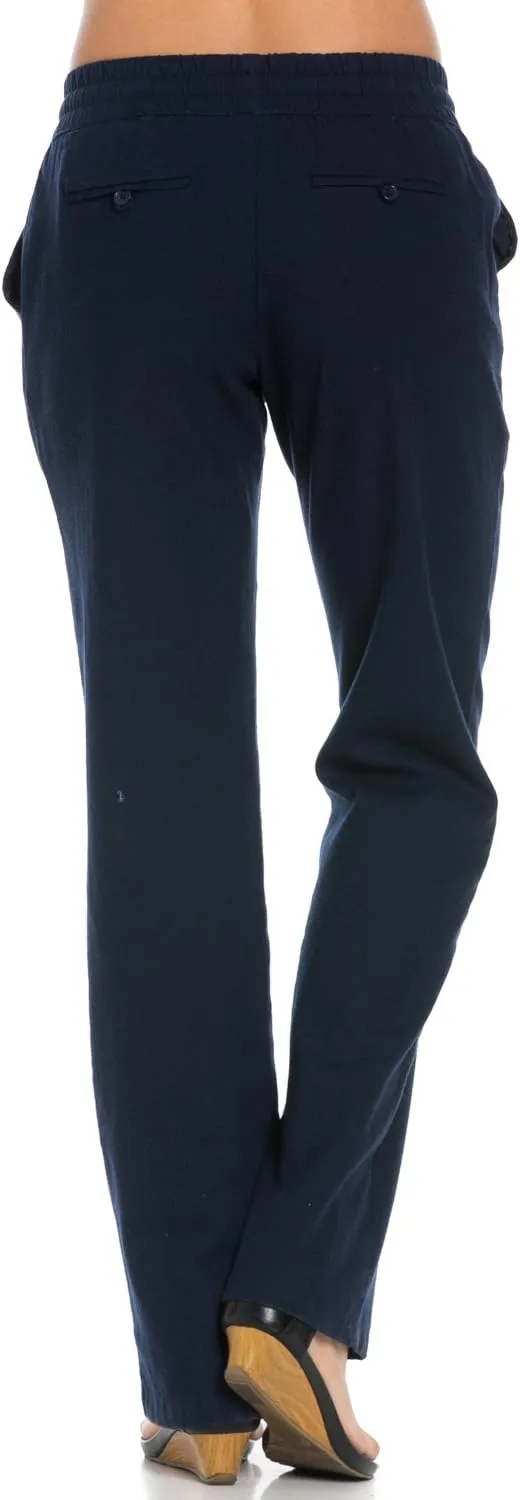 Women's Comfy Elastic Waistband Drawstring Linen Pants