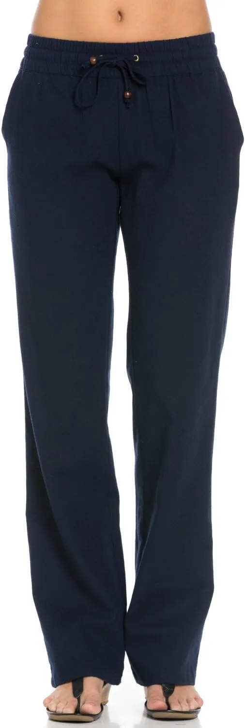 Women's Comfy Elastic Waistband Drawstring Linen Pants