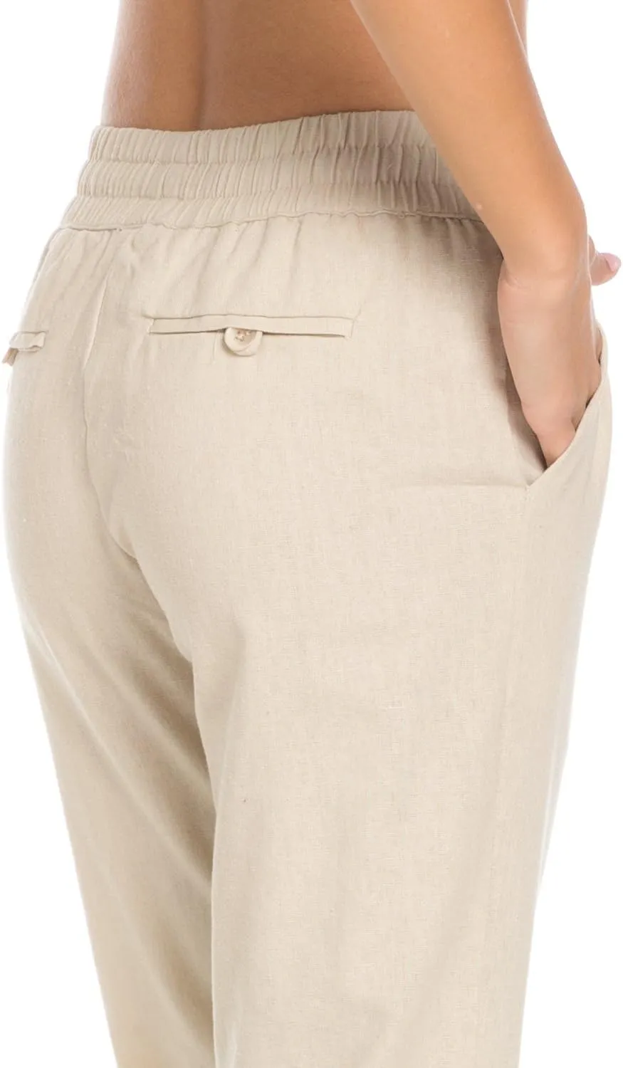 Women's Comfy Elastic Waistband Drawstring Linen Pants