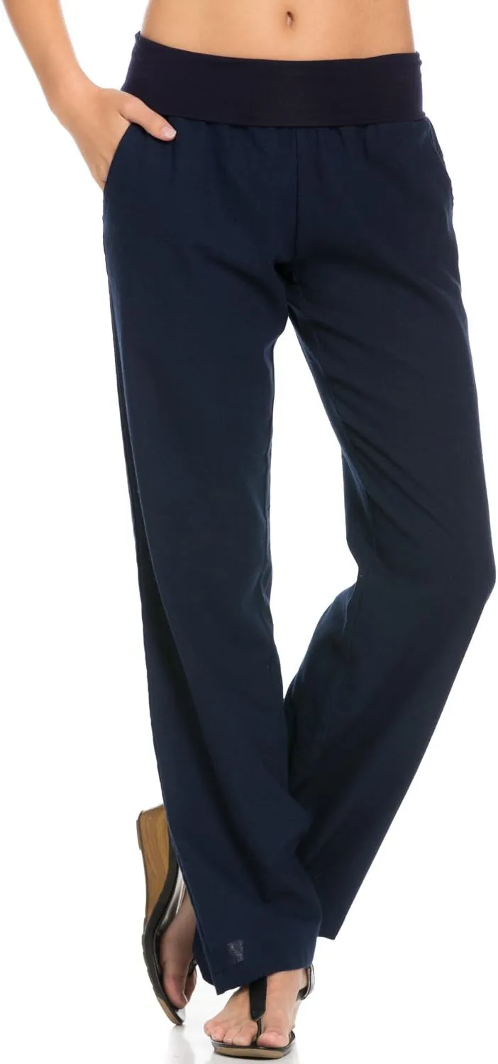 Women's Comfy Fold Over Linen Pants