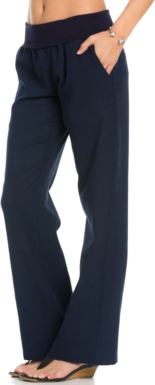 Women's Comfy Fold Over Linen Pants