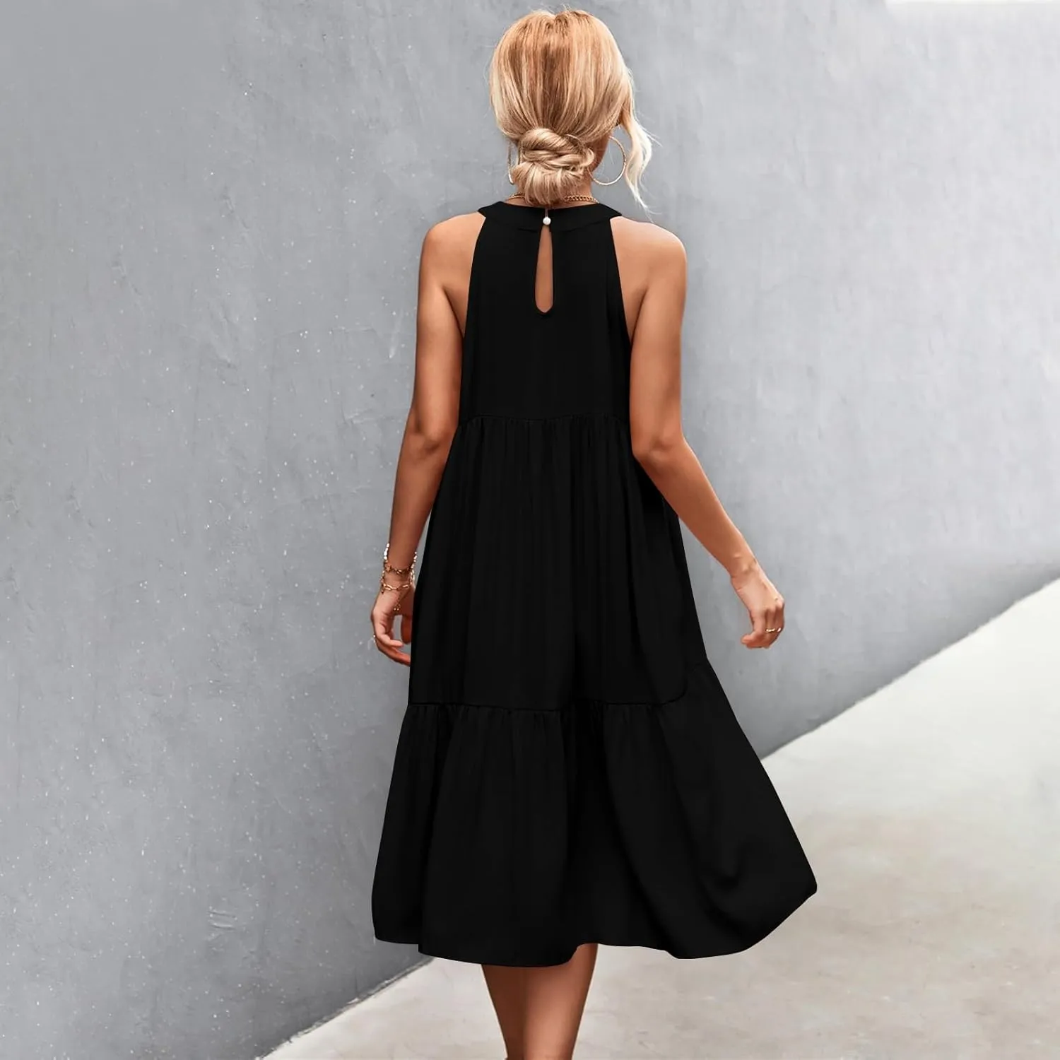 Womens Dresses Patchwork High Waisted Loose Swing Womens Dresses Tea Party Dresses for Woman Maxi
