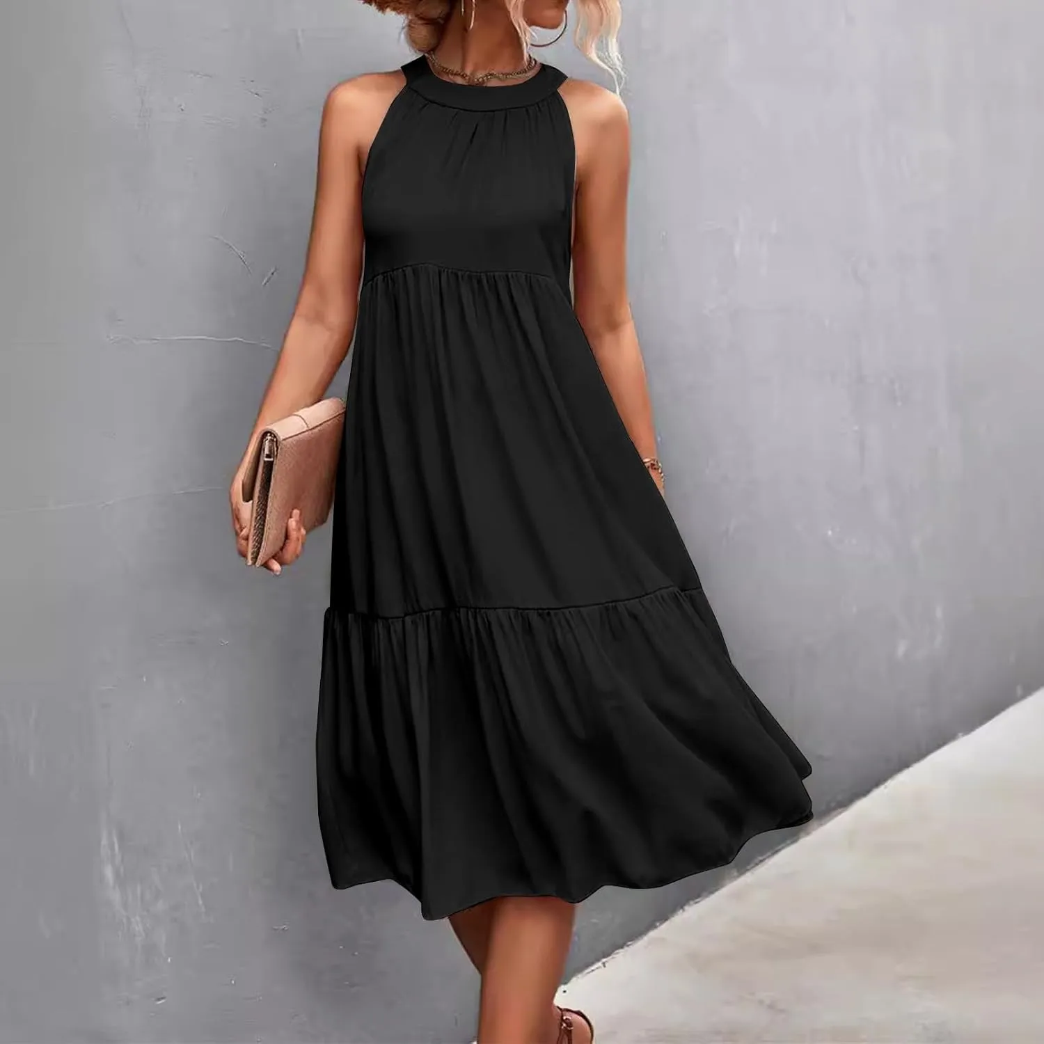 Womens Dresses Patchwork High Waisted Loose Swing Womens Dresses Tea Party Dresses for Woman Maxi
