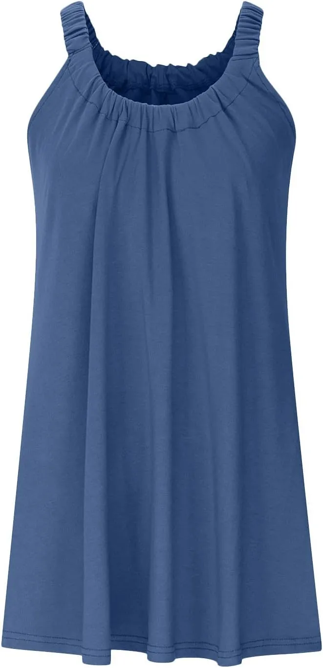 Womens Dresses Simple Solid Color Flared Sundresses Spaghetti Strap Casual Vacation Short Dresses