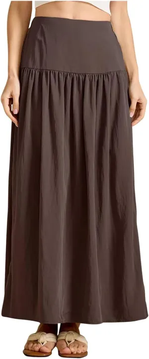Women's Elastic High Waisted Skirts Summer Pleated Boho Maxi Long Skirts Casual Trendy Flowy Swing A-line Midi Skirt