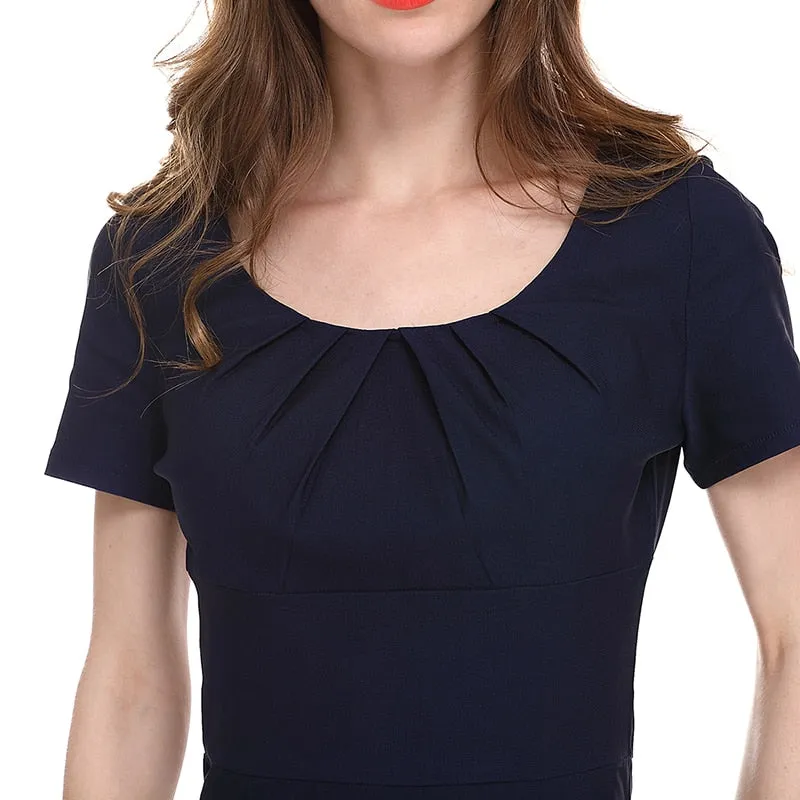 Womens Elegant Short Sleevele Belted Wear To Work Office Business Party Casual Summer Bodycon Slim Fitted Pencil Dress