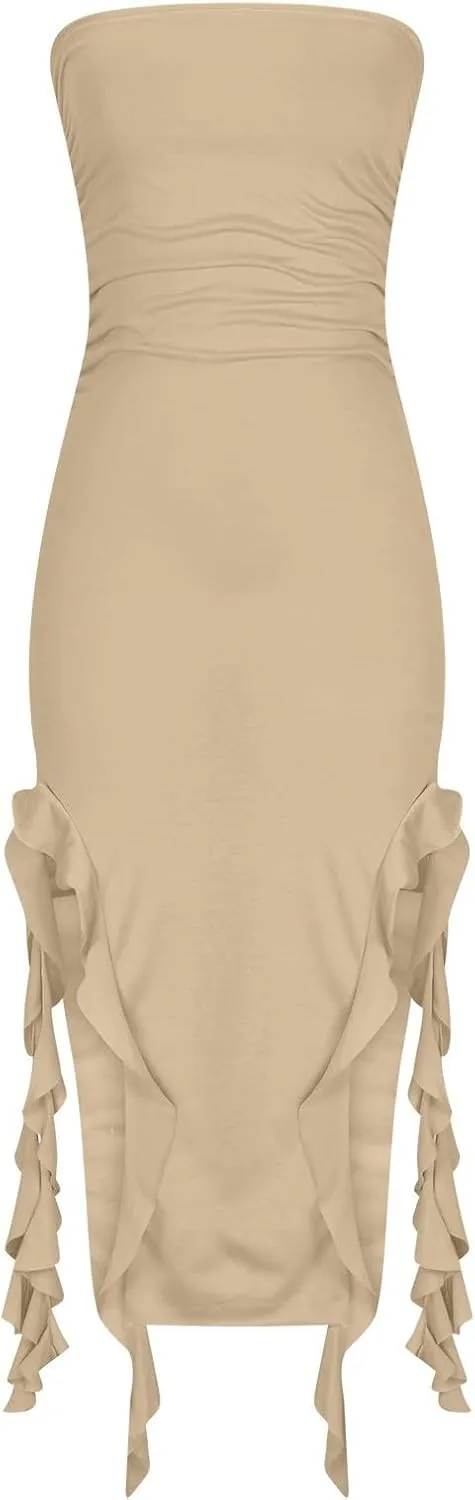 Women's Fashion Dresses Strapless Sexy Wrap Summer Casual Dress Solid Beach Vacation Maxi Bodycon Dresses