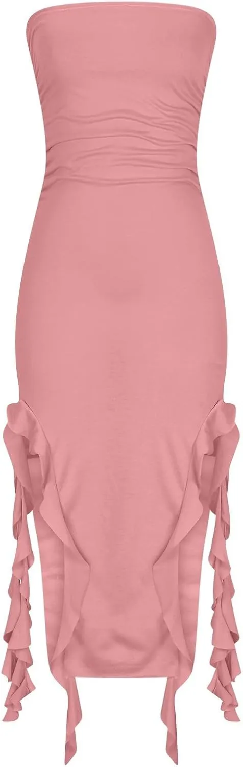 Women's Fashion Dresses Strapless Sexy Wrap Summer Casual Dress Solid Beach Vacation Maxi Bodycon Dresses