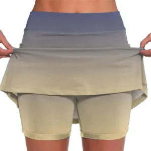 Womens Gradient Skirt Shorts Stretchy High Waisted Home Relaxing Workout Yoga Casual Leggings Skirts with Pockets