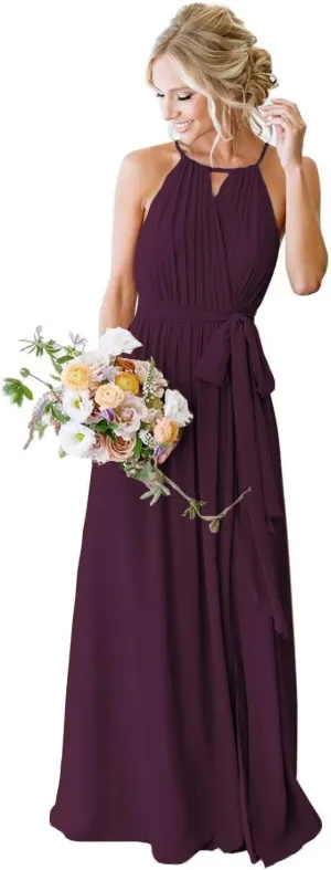 Women's Halter Bridesmaid Dresses Chiffon Long A Line Pleated Formal Evening Dresses IMC031