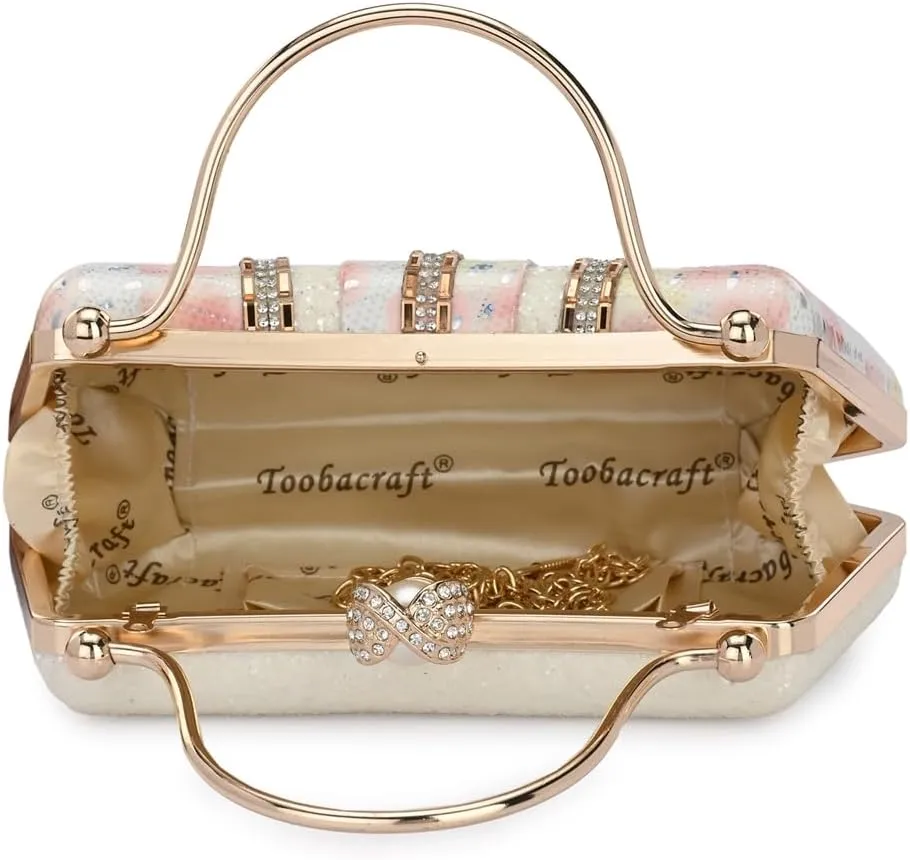 Women's Handcrafted Beautiful Bling Box Clutch Bag