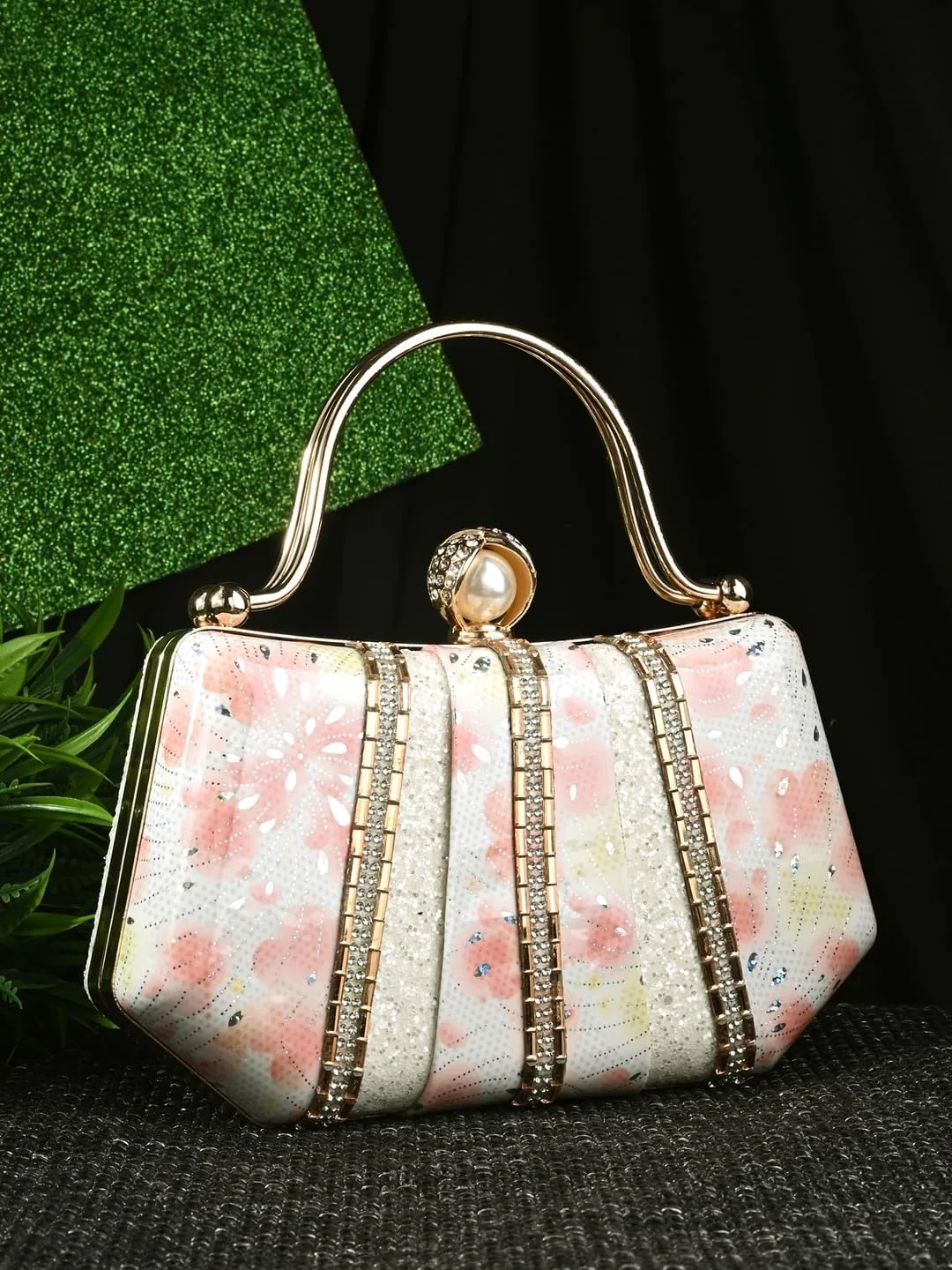Women's Handcrafted Beautiful Bling Box Clutch Bag