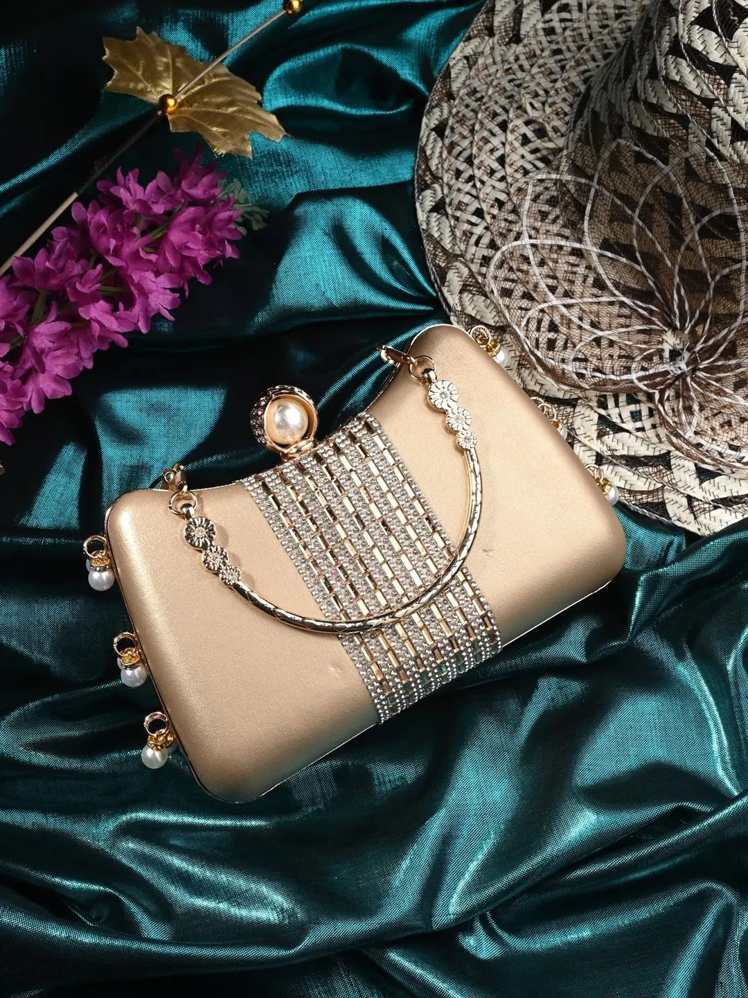 Women's Handcrafted Beautiful Bling Box Clutch Bag