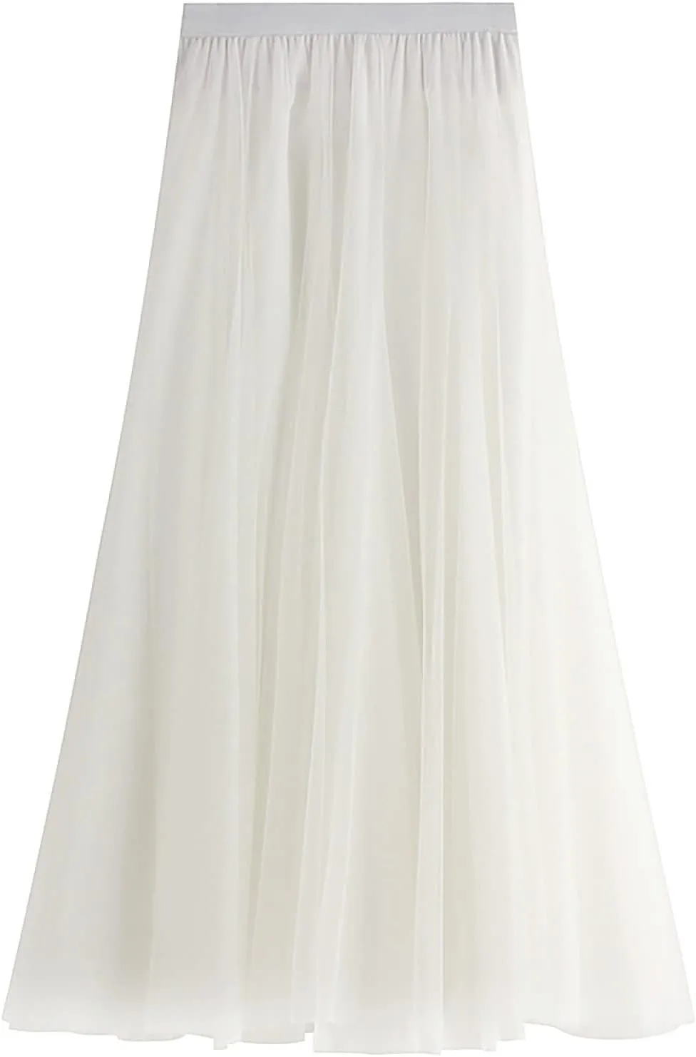 Women's High Waist A Line Skirts Women's Tulle Layered Skirt Mesh Pleated Midi Skirts Draped High Waist Elegant