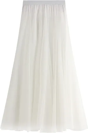 Women's High Waist A Line Skirts Women's Tulle Layered Skirt Mesh Pleated Midi Skirts Draped High Waist Elegant