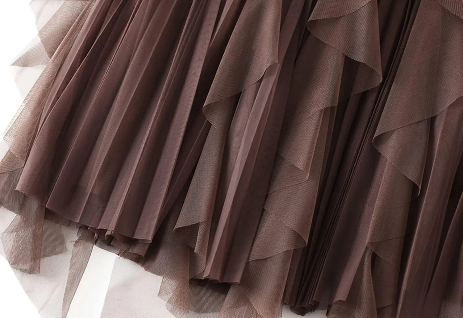 Women's High Waist Elastic Elegant Mesh Tulle Flowy Tea Length Pleated Maxi Skirt