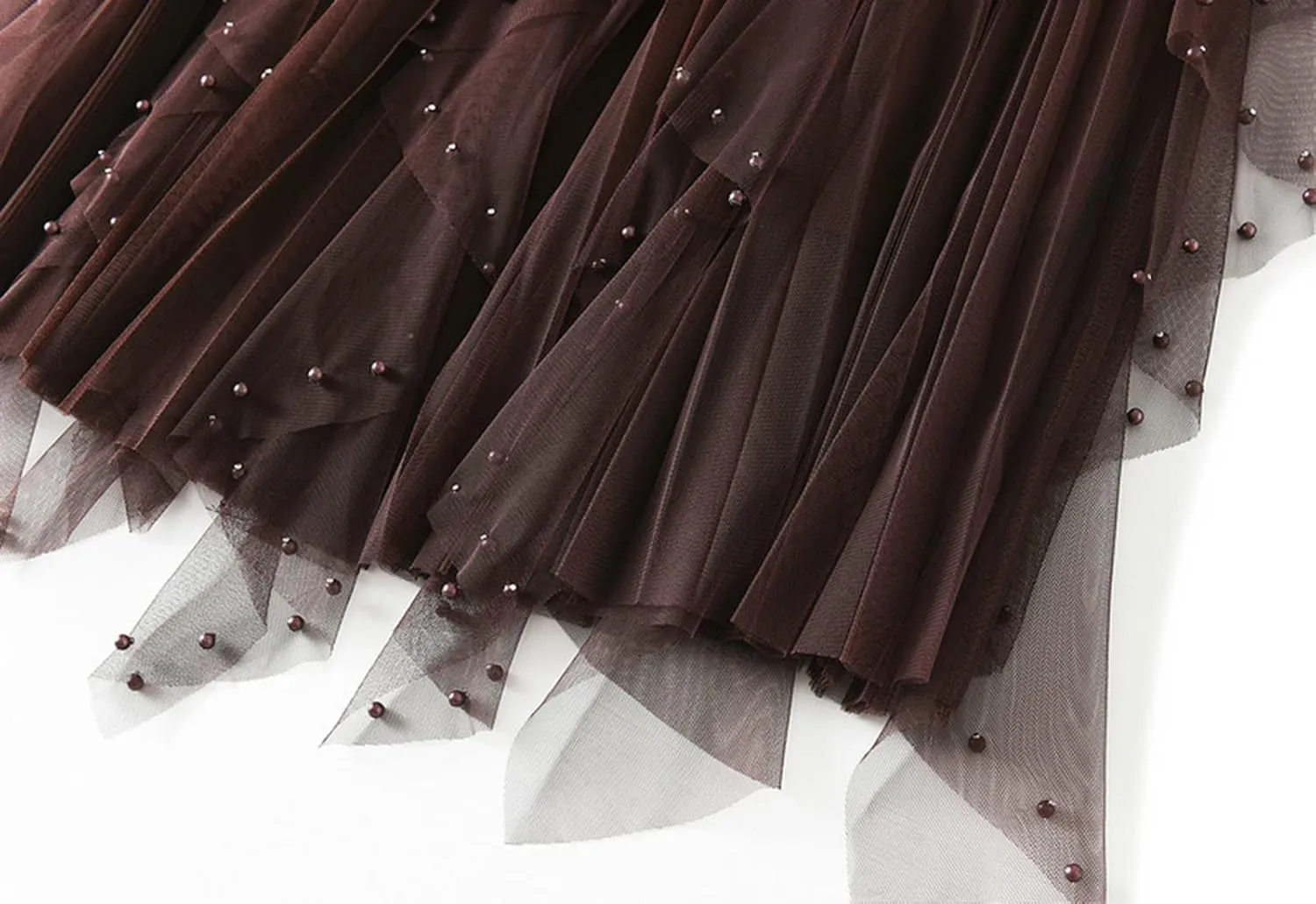 Women's High Waist Elastic Elegant Mesh Tulle Flowy Tea Length Pleated Maxi Skirt