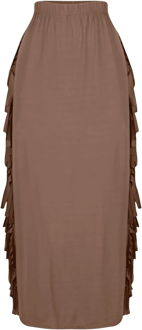 Women's High Waisted Boho Skirts Side Fringe Skirts Pure Comfort Smooth Sexy Skirt Solid Color A Line Skirt Outfit
