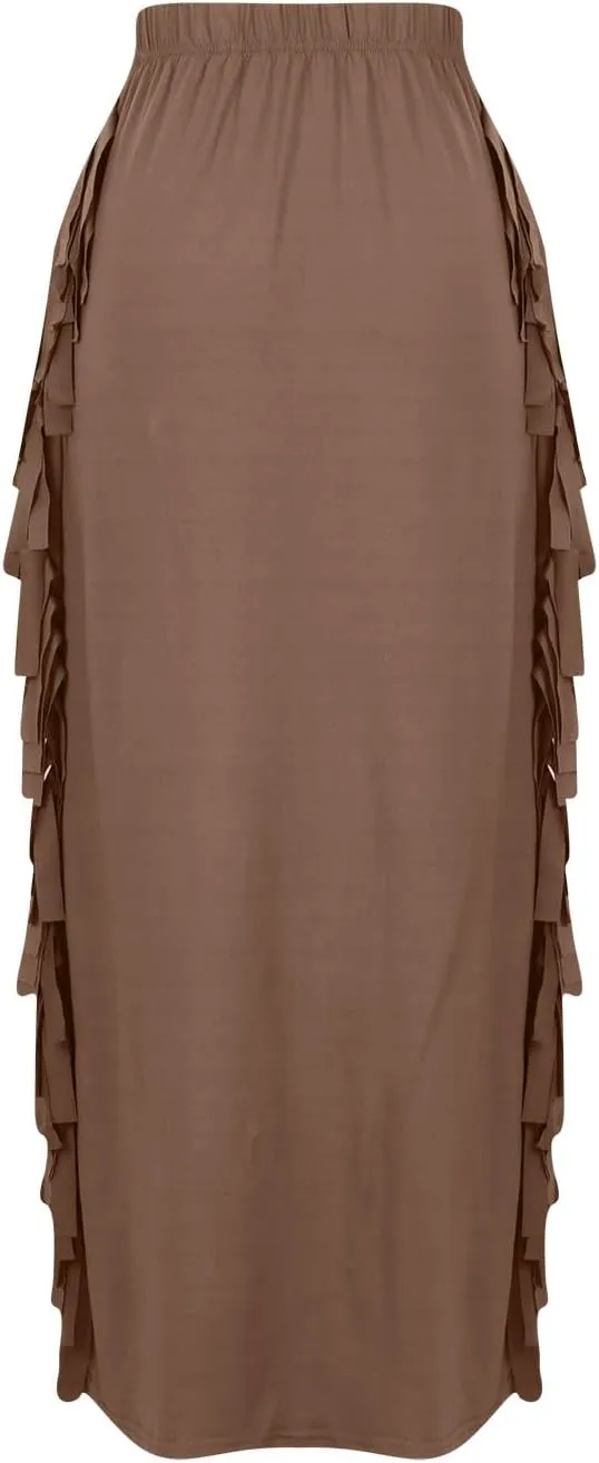 Women's High Waisted Boho Skirts Side Fringe Skirts Pure Comfort Smooth Sexy Skirt Solid Color A Line Skirt Outfit