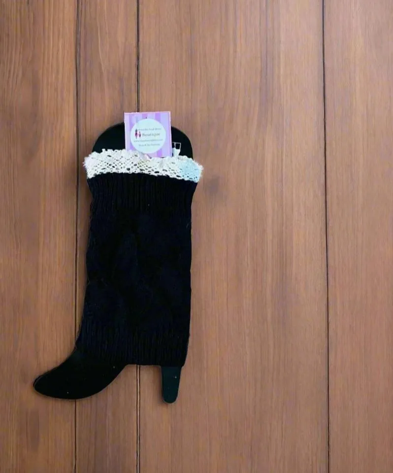 Womens Lace Trim Short Leg Warmers, Boot Socks, Sweater Boot Cuffs, One Size, Black/Khaki/Brown/Gray/Maroon