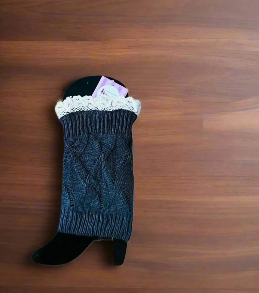 Womens Lace Trim Short Leg Warmers, Boot Socks, Sweater Boot Cuffs, One Size, Black/Khaki/Brown/Gray/Maroon
